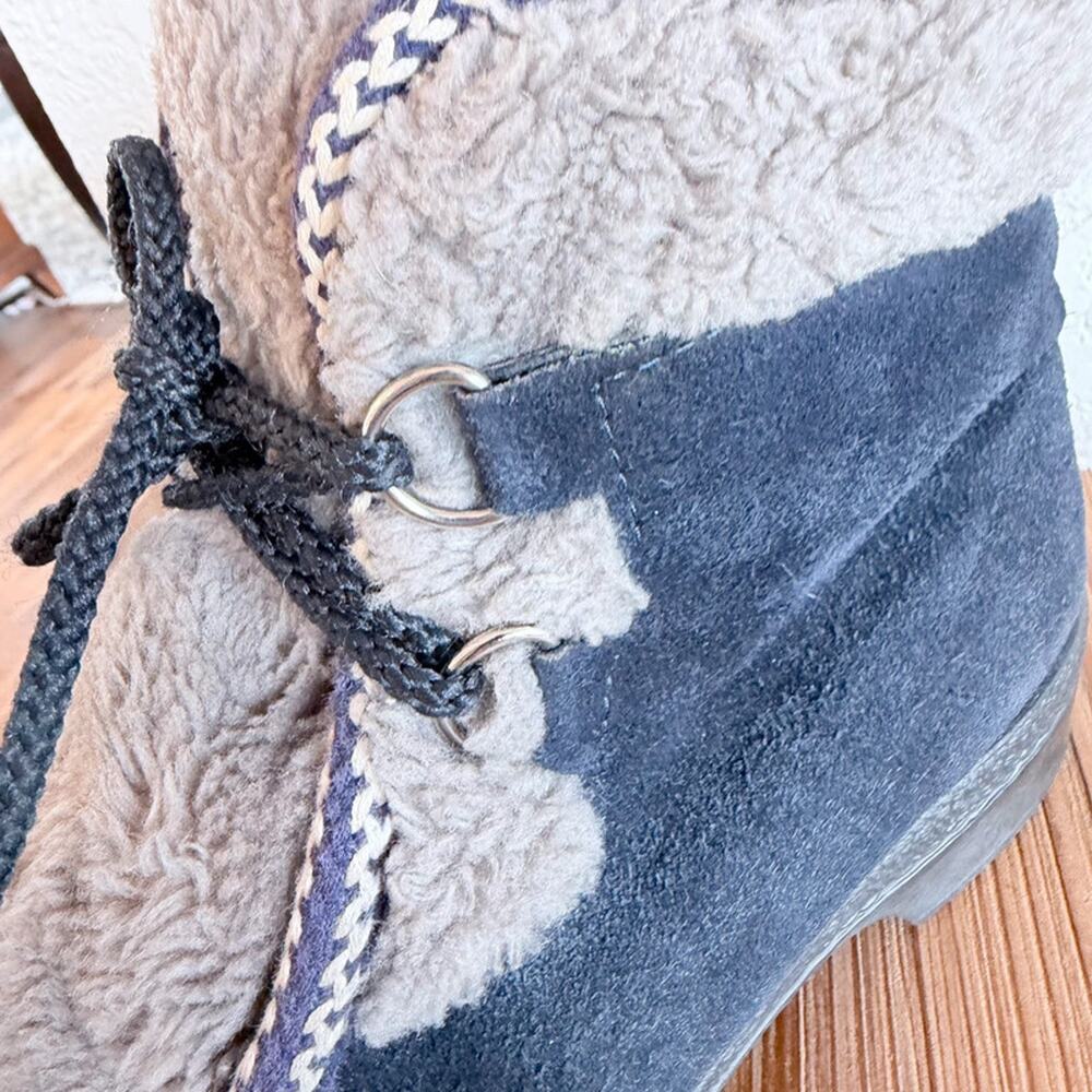 Yodelers Shearling Boots 7B Blue Suede Lace Up Made in USA Vintage Cozy - Picture 6 of 16
